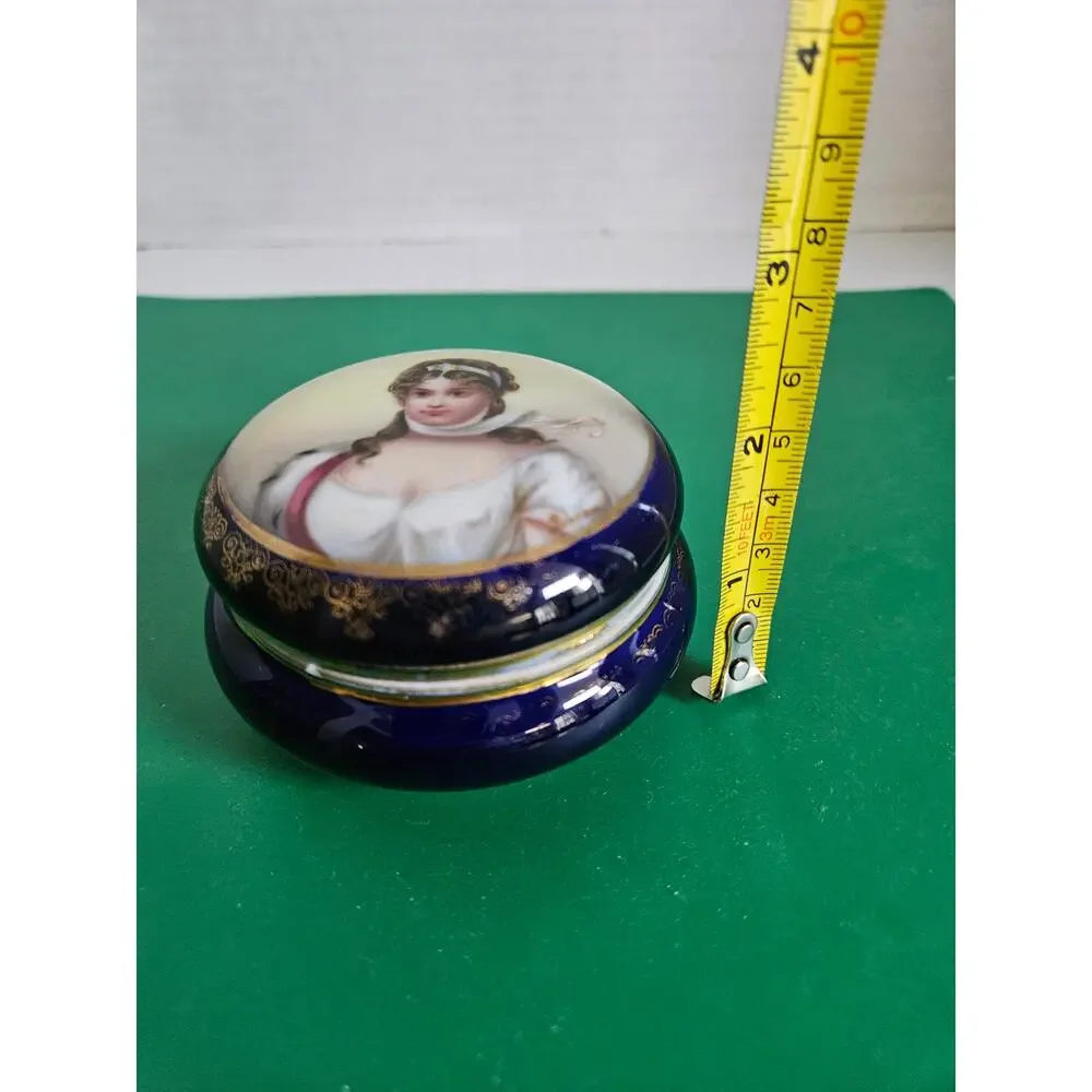 Antique Royal Vienna Porcelain Cobalt Trinket Box Jar Queen Louise of Prussia